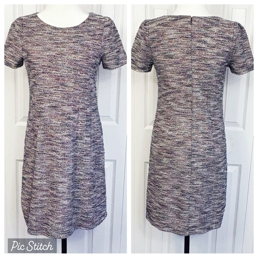 NWT Loft Navy Blue Multicolor Tweed Textured Short Sleeve Mini Dress 2